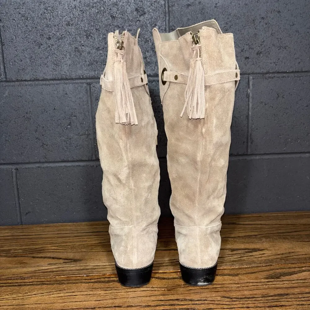Maurices Women’s 10 Tan Suede Knee High Boots Tassel Side Zip - Picture 4 of 10